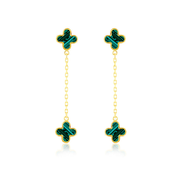9K Yellow Gold Malachite Petal Drop Earrings