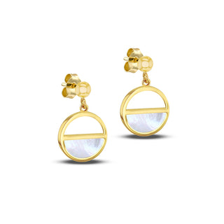 9K Yellow Gold Mother Of Pearl Half Circle Drop Earrings