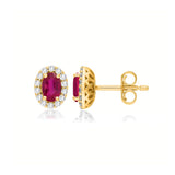 9K Yellow Gold Ruby & Diamond Stud Earrings