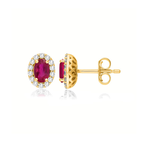 9K Yellow Gold Ruby & Diamond Stud Earrings