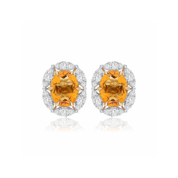 9K Yellow Gold Citrine & Diamond Stud Earrings