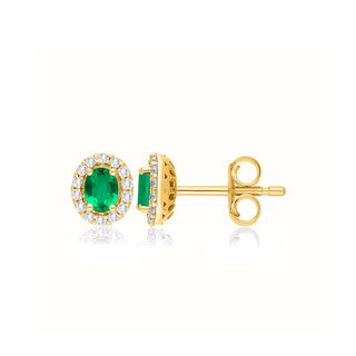 9K Yellow Gold Emerald & Diamond Stud Earrings
