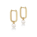 9K Yellow Gold Freshwater Pearl Rectangular Hoop Earrings