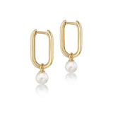 9K Yellow Gold Freshwater Pearl Rectangular Hoop Earrings