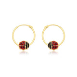 9K Yellow Gold Enamel Ladybird Hoop Earrings