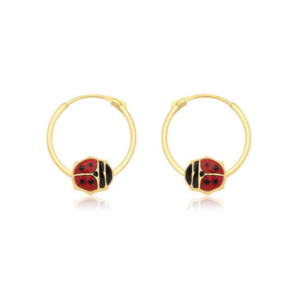 9K Yellow Gold Enamel Ladybird Hoop Earrings