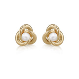 9K Yellow Gold Freshwater Pearls Small Knot Stud Earrings