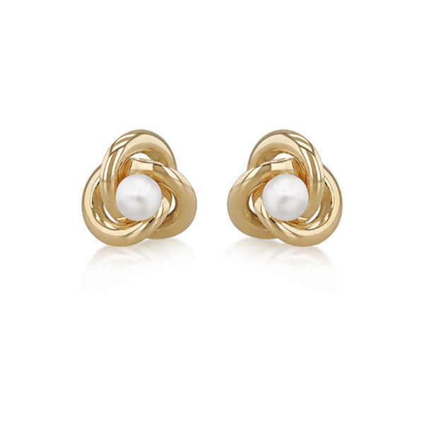 9K Yellow Gold Freshwater Pearls Small Knot Stud Earrings