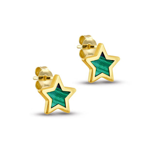 9K Yellow Gold 8mm Malachite Star Stud Earrings