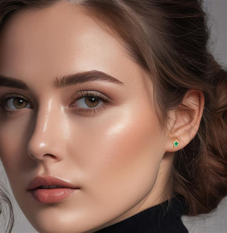 9K Yellow Gold 8mm Malachite Star Stud Earrings