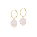 9K Yellow Gold Baroque Pearl Drop Hoop Earrings