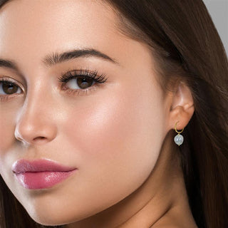 9K Yellow Gold Baroque Pearl Drop Hoop Earrings