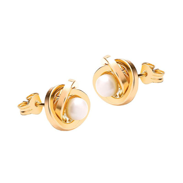 9K Yellow Gold Freshwater Pearl Knot Stud Earrings