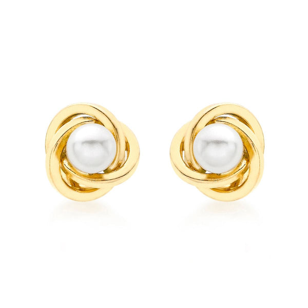 9K Yellow Gold Freshwater Pearl Knot Stud Earrings