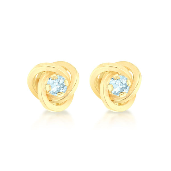 9K Yellow Gold Blue Topaz Knot Stud Earrings