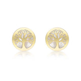 9K Yellow Gold Mother of Pearl 'Tree of Life' Stud Earrings