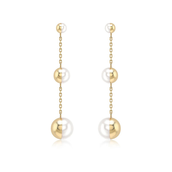 9K Yellow Gold Freshwater Pearl Graduated Drop Earrings