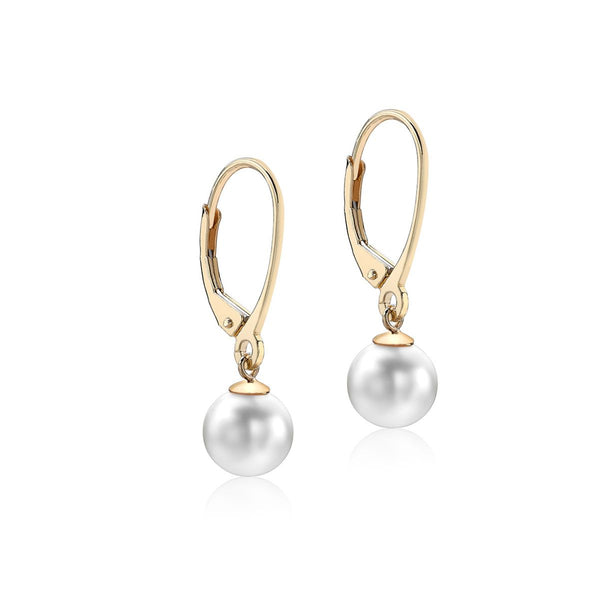 9K Yellow Gold 7mm Freshwater Pearl Drop Earrings
