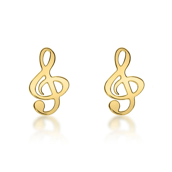 9K Yellow Gold Treble Clef Stud Earrings