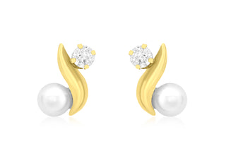 9K Yellow Gold Pearl & Cubic Zirconia Stud  Earrings