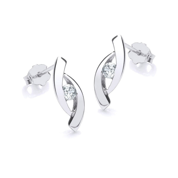 9K White Gold CZ Crossover Stud Earrings