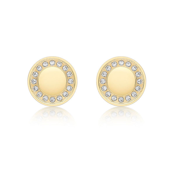 9ct Yellow Gold  CZ Disc Stud Earrings