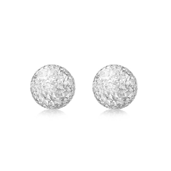 9K White Gold 8mm Diamond Cut Ball Stud Earrings