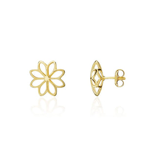 9K Yellow Gold Open Flower Stud Earrings