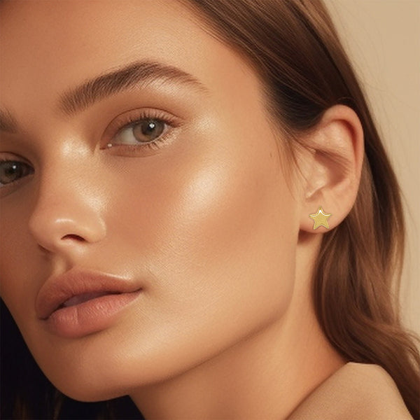 9K Yellow Gold Polished Star Stud Earrings