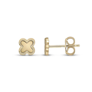 9K Yellow Gold Beaded Edge Clover Stud Earrings