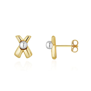 9K 2-Coloured Gold Cross & Ball Stud Earrings
