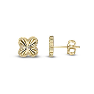 9K Yellow Gold Diamond Cut Clover Stud Earrings