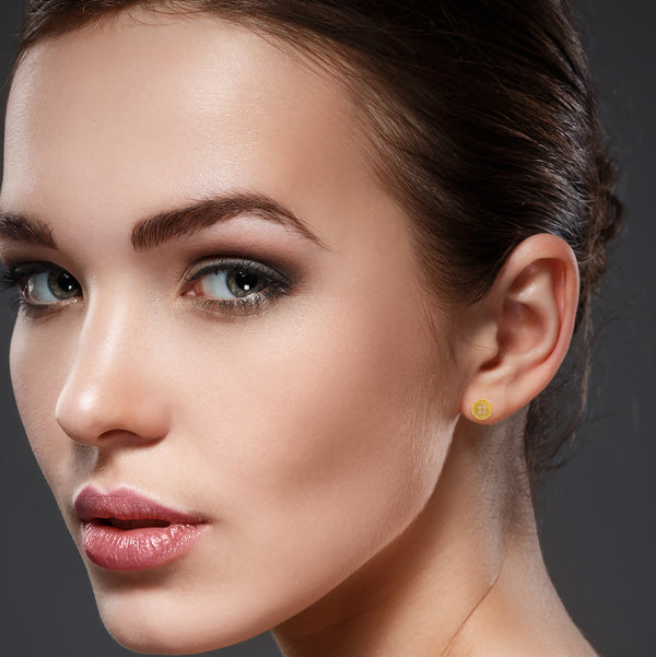 9K Yellow Gold Coat Design Button Stud Earrings