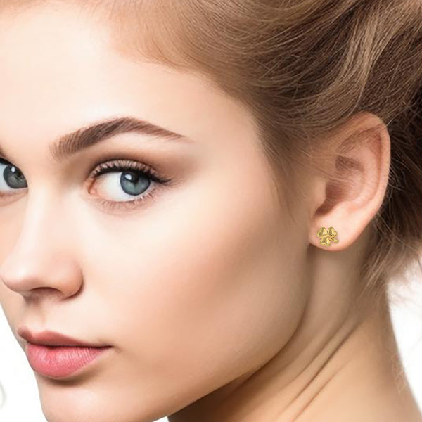9K Yellow Gold Shamrock Stud Earrings