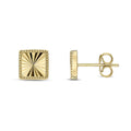 9K Yellow Gold Diamond Cut Square Stud Earrings