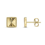9K Yellow Gold Diamond Cut Square Stud Earrings
