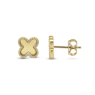 9K Yellow Gold Beaded Edge Clover Stud Earrings