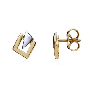 9K 2-Coloured Gold Square & Triangle Stud Earrings