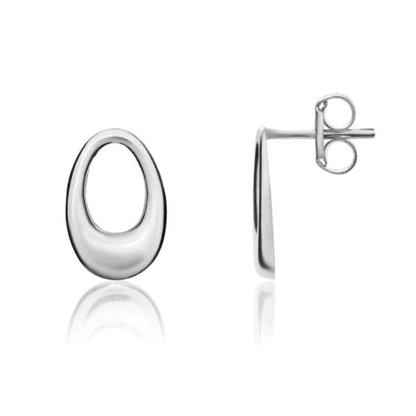 9K White Gold Open Oval Stud Earrings