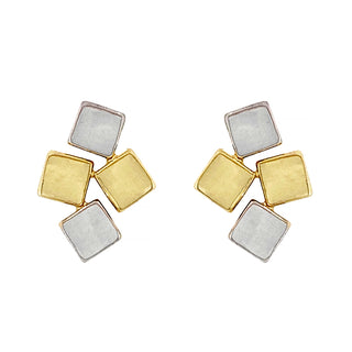 9K 2-Coloured Gold Block Stud Earrings