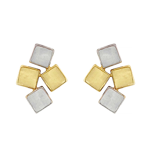 9K 2-Coloured Gold Block Stud Earrings