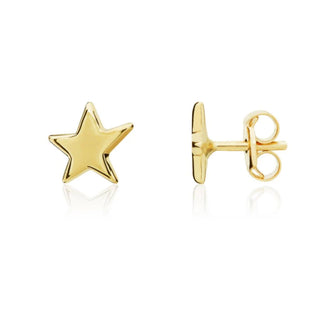 9K Yellow Gold Asymmetric Star Stud Earrings