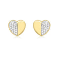 9K Yellow Gold CZ Half-Pave Set Heart Stud Earrings