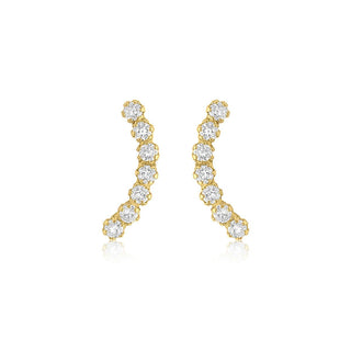 9K Yellow Gold CZ Curve Stud Earrings