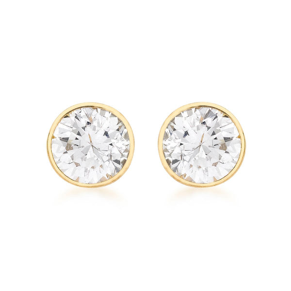 9K Yellow Gold CZ Round Stud Earrings