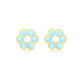 9K Yellow Gold Blue-Enamel Flower Stud Earrings