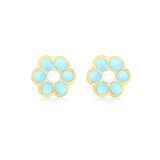 9K Yellow Gold Blue-Enamel Flower Stud Earrings