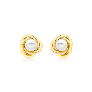 18K Yellow Gold Freshwater Pearl Knot Stud Earrings