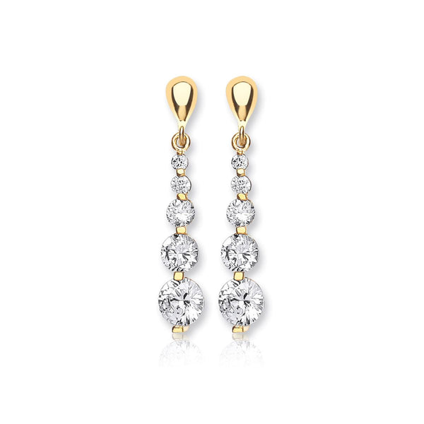 18K Yellow Gold 5-Graduated-CZ Drop Earrings