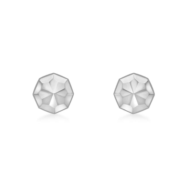 9K White Gold 7mm Diamond Cut Octagonal Stud Earrings